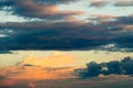 Beautiful cloudy sky with sun rays. Cloudy abstract background. Sunset light. Royalty Free Stock Photo