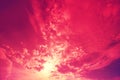 Beautiful cloudy sky at sunset. Viva magenta trendy color Royalty Free Stock Photo