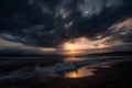 Beautiful cloudy sunset over the rocky sea shore at evening Royalty Free Stock Photo