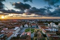 Beautiful cloudy sunset over Union Square - Piata Unirii Timisoara. Royalty Free Stock Photo