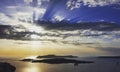 Beautiful cloudy sunset sky over Santorini, Greece Beaches