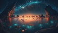 Beautiful coastal landscape with bioluminescent underwater creatures. Generative AI Royalty Free Stock Photo
