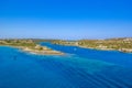 Beautiful coastline Balearis Minor with azure color of the sea and blue sky, top view, Spain Royalty Free Stock Photo