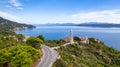 Beautiful coastline on the Riviera Makarska on Adriatic sea in Croatia, tourist resorts and beach, overhead view Royalty Free Stock Photo