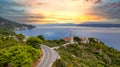 Beautiful coastline on the Riviera Makarska on Adriatic sea in Croatia, tourist resorts and beach, overhead view Royalty Free Stock Photo