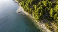 Beautiful coastline on the Riviera Makarska on Adriatic sea in Croatia, tourist resorts and beach, overhead view Royalty Free Stock Photo