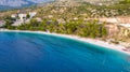 Beautiful coastline on the Riviera Makarska on Adriatic sea in Croatia, tourist resorts and beach, overhead view Royalty Free Stock Photo