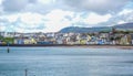 Beautiful coastline with the seaside town of Peel, Isle of Man Royalty Free Stock Photo