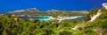 Beautiful coastline view to Spaggia Zia Culumba and Spaggia Rena Di Ponente and azure clear water, Capo Testa, Sardinia Royalty Free Stock Photo