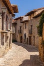 Beautiful Cobbled Street in the Medieval Village of Mirambel, Teruel,  Spain Royalty Free Stock Photo