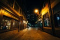 The beautiful cobblestone Marshall Street at night, in Boston, M