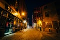 The beautiful cobblestone Marshall Street at night, in Boston, M