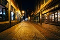 The beautiful cobblestone Marshall Street at night, in Boston, M