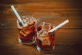 Beautiful cold fizzy cola soda with cubes ice Royalty Free Stock Photo