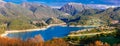 Panoramic view of beautiful lake Turano and village Colle di tor Royalty Free Stock Photo