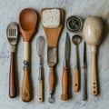 Assorted Kitchen Utensils on Marble Surface for Culinary Enthusiasts Royalty Free Stock Photo