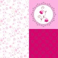 Beautiful collection of matching fabrics with tender pink flowers. .Print for T - shirt and two seamless patterns Royalty Free Stock Photo