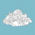 Beautiful collection of seashells and starfish illustration on light blue background Royalty Free Stock Photo
