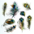 Beautiful collection vector realistic peacock feathers