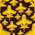 Beautiful colombian ancient indigenous flying animal golden representation seamless pattern