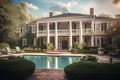 Beautiful Colonial Style Luxury House Home Building with Swimming Pool and Garden Background Royalty Free Stock Photo