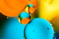 Beautiful color abstract background from mixied water and oil. Pastel colored abstraction. Orange, blue and yellow background from Royalty Free Stock Photo