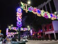 Beautiful color light decoration on street for welcome .