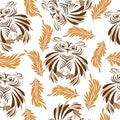 Abstract owl and feathers seamless pattern.