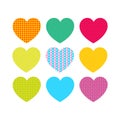 Beautiful colored hearts with different patterns.