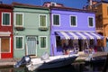 Beautiful colored houses and boats in Burano Island, Venice, Italy
