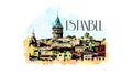 Istanbul abstract colored illustration Galata Tower