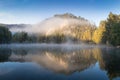 Beautiful colored trees with lake in autumn, landscape photography. Late autumn and early winter period. Outdoor and nature. Royalty Free Stock Photo