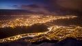 Aerial view of a winter storm approaching the city Tromso, Norway Royalty Free Stock Photo