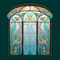 Beautiful colorful Art Nouveau stained glass window. Exclusive offer for luxury interior. Jugendstil architectural style.