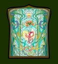 Beautiful colorful Art Nouveau stained glass window. Exclusive offer for luxury interior. Jugendstil architectural style.