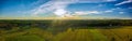 Beautiful colorful autumn colors of Northern Sweden, aerial panoramic view over sunset above forests, fields and countryside Royalty Free Stock Photo