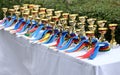 Beautiful colorful awards on the table to the winners of the races Royalty Free Stock Photo