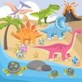 Beautiful colorful baby dinosaurs playing outside