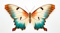 Beautiful colorful bright multicolored tropical butterflies with wings spread in flight isolated on white background Royalty Free Stock Photo