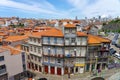 Beautiful colorful building facede in Porto Portugal with azulejo tiles