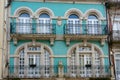 Beautiful colorful building facede in Porto Portugal with azulejo tiles