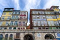 Beautiful colorful building facede in Porto Portugal with azulejo tiles in Ribeira