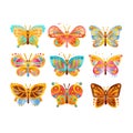 Beautiful colorful butterflies set vector Illustrations on a white background Royalty Free Stock Photo