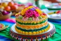 Beautiful colorful cakes on the table in the mexican restaurant. Royalty Free Stock Photo