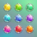 Beautiful colorful cartoon crystal round buttons set. Royalty Free Stock Photo