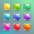 Beautiful colorful cartoon crystal square buttons set. Royalty Free Stock Photo