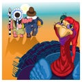 Beautiful, colorful cartoon of turkey bird for Happy Thanksgiving celebration.