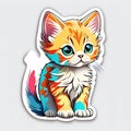beautiful and colorful cat sticker isolated on grey Royalty Free Stock Photo