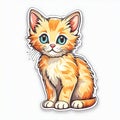 beautiful and colorful cat sticker isolated on grey Royalty Free Stock Photo