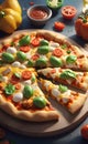 Amazing, colorful chicken chees pizza ai generated